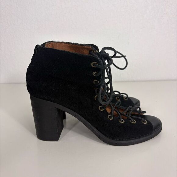 Jeffery Campbell Black Suede Lace Up Block Heeled Open Toed Sandals Size 7 - Picture 6 of 14